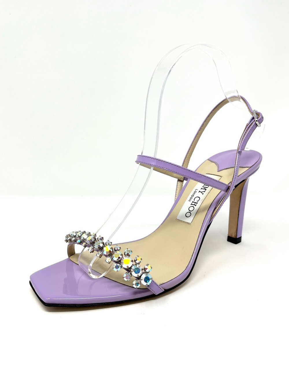 Jimmy Choo Meira Purple Patent Crystal Slingback Sandals High Heels Strappy 39 9